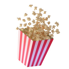 Realistic Delicious popcorn in a red striped paper cup isolated - obrazy, fototapety, plakaty