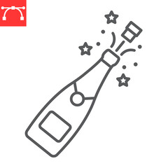 Champagne pop line icon, Christmas and alcohol, champagne bottle pop vector icon, vector graphics, editable stroke outline sign, eps 10. © amin268