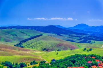 Mountain landscape during summer day in Zlatibor, Serbia.