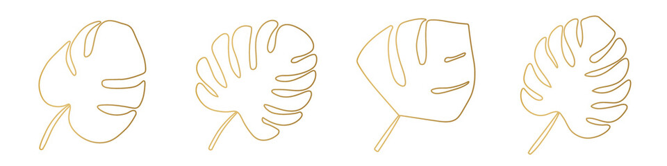 golden set of monstera leaves - vector illustration
