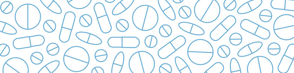 health care, medicine, doctor banner with pills pattern- vector illustration