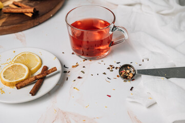 herbal morning tea with lemon and cinnamon