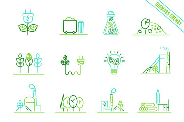 Biomass renewable energy signs collection. Editable vector illustration