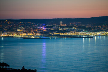 Panoramic view of Tangier at night. Tangier is a Moroccan city located in the north of Morocco in Africa..