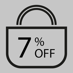 7 percent off. Gray banner with shopping bag illustration.