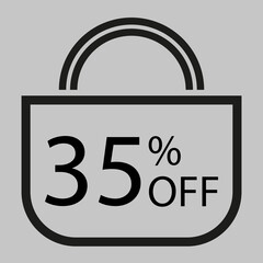 35 percent off. Gray banner with shopping bag illustration.