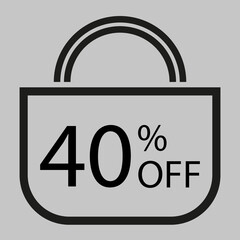 40 percent off. Gray banner with shopping bag illustration.
