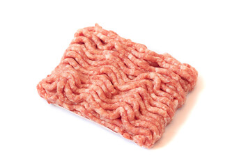 Minced meat as background on white.
