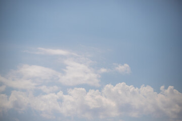 Fototapeta na wymiar Light blue sky and white clouds. Peaceful sky background.