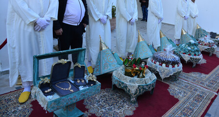 Traditional Moroccan Wedding.Moroccan bride and all the gifts she got from the groom.