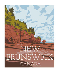 New Brunswick Hopewell Rocks poster color vector graphic