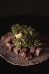 close up on cow tongue taco