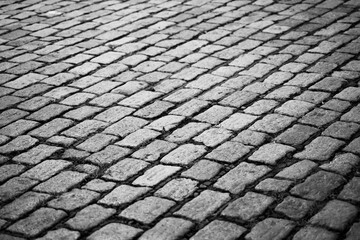 Close-up shot of old cobblestone road,brick road