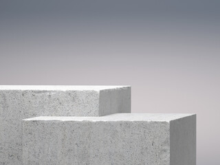 Studio with concrete pedestal, gray podium on the background. Platforms for product showcase....