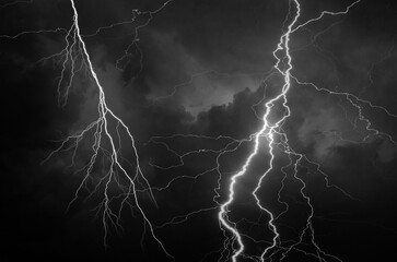 Fork lightning striking down during summer storm