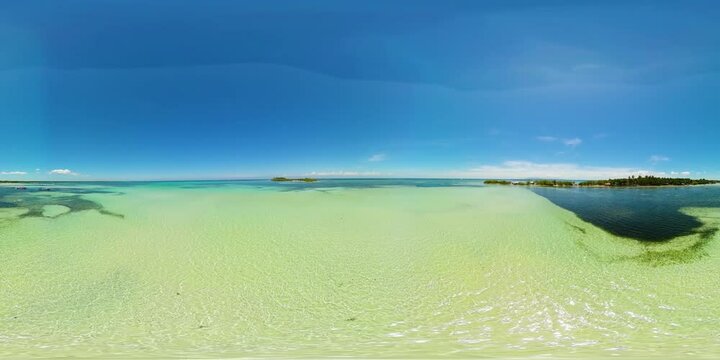 Tropical sandy beach and blue sea. Philippines. Tondol White Sand Beach. Virtual Reality 360.