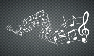 vector sheet music - musical notes melody on transparent background	