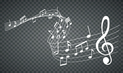 vector sheet music - musical notes melody on transparent background	