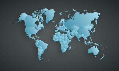 vector illustartion of blue colored world map with shadow on gray background