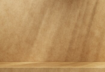 Beautiful minimalistic brown orange sandstone stage for modern luxury product presentation, minimal abstract design, with plants, and leaf shadows, 3d render