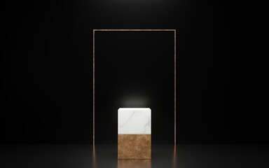 Podium display for modern luxury product presentation with marble and golden stand, 3d render, 3D illustration	