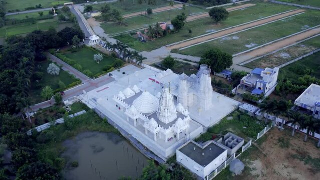 Tirupati, Sri Laxmi Narayan temple, India 4th August 2022: Aerial footage of a rare Laxmi narayan temple. Temples of India. 4k video. Hindu temples are also known as Mandir or dev stana in India.  