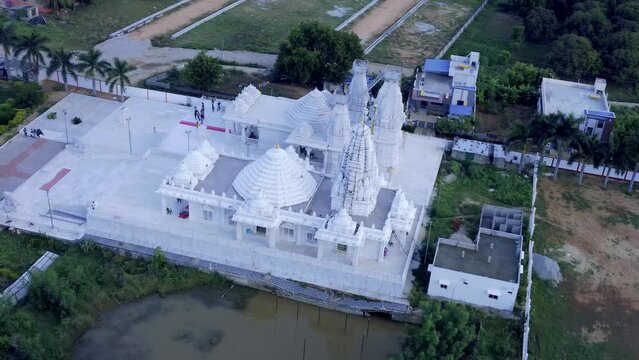 Tirupati, Sri Laxmi Narayan temple, India 4th August 2022: Aerial footage of a rare Laxmi narayan temple. Temples of India. 4k video. Hindu temples are also known as Mandir or dev stana in India.  