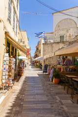 Nafplio, Greece, July 19, 2022. Street with shops for tourists