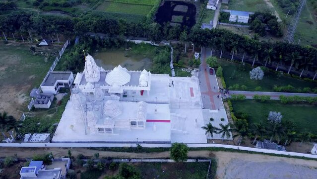 Tirupati, Sri Laxmi Narayan temple, India 4th August 2022: Aerial footage of a rare Laxmi narayan temple. Temples of India. 4k video. Hindu temples are also known as Mandir or dev stana in India.  