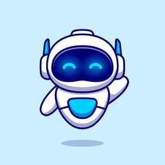 Cute Robot Waving Hand Cartoon Vector Icon Illustration. 
Science Technology Icon Concept Isolated Premium Vector. 
Flat Cartoon Style - obrazy, fototapety, plakaty
