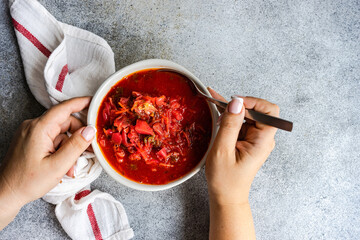 Ukrainian red beetroot borscht