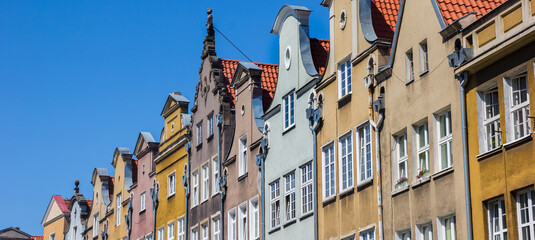 Panorama of historic houses in Swietego Ducha street of Gdansk, Poland