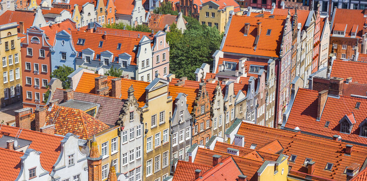 Historic colorful facades at the Long Market square in Gdansk, Poland