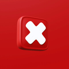 Obraz premium Cancel cross icon isolated over red background. 3d rendering.