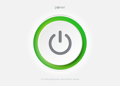 3d style circle start icon and power button push. Shut down symbol. On off icon for mobile app, website, UI UX.