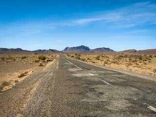 Asphalt road on the way to the Sahara desert in Morocco