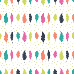 Boho feathers with dots hand drawn seamless pattern