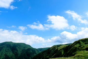 Mountains scape at Yangmingshan National Park & Hot Springs in Taiwan in Winter, Sunny day and blue sky, Beautiful Natural View in Taiwan