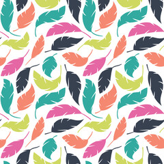 Fototapeta premium Boho feathers hand drawn seamless pattern