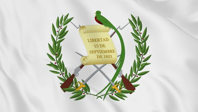 national emblem coat of arms or symbol of Guatemala in waving flag. smooth 4k video seemless loop