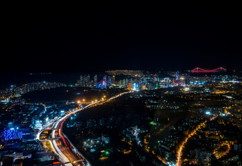 Fototapeta na wymiar Istanbul Sapphire View of Istanbul with Traffic at Night