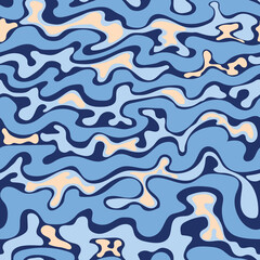 Sea waves vector seamless pattern, wavy lines shades of blue, simple modern pattern for fabric