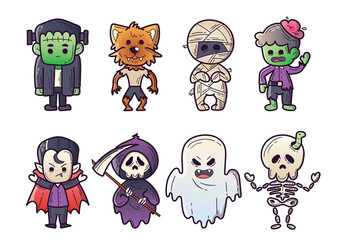 Halloween Cartoon Characters Vector Clipart