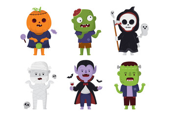 Cute Halloween Clipart Characters Pumpkin Jack O Lantern Zombie Grim Reaper Vampire Frankenstein Monster