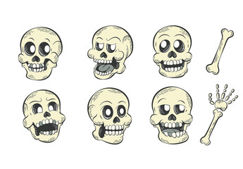 Cute Cartoon Skull Skeleton Face Halloween Vector Clipart