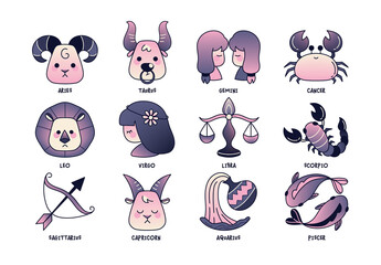 Cute Cartoon Star Sign Zodiac Clipart Illustrations