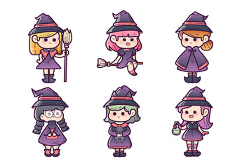 Cute Halloween Witch Character Clipart Illustration