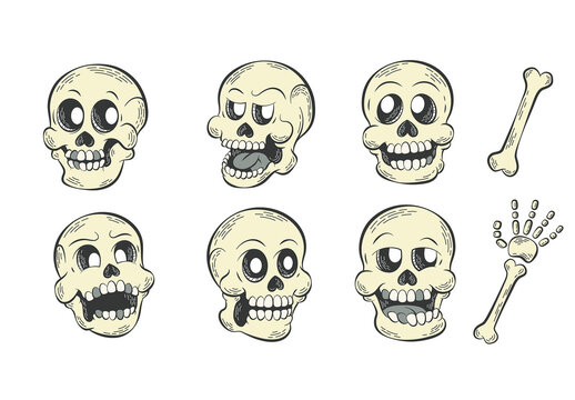 Cute Cartoon Skull Skeleton Face Halloween Vector Clipart