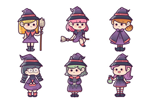 Cute Halloween Witch Character Clipart Illustration
