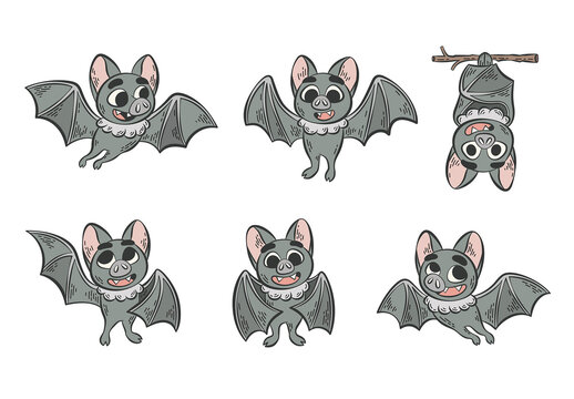 Cute Bat Characters Halloween Vector Clipart